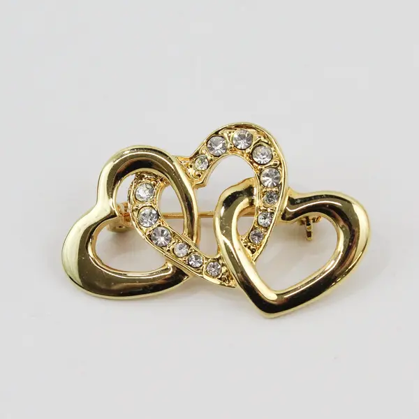 Women's Interlocking Double Heart Crystal Accent Brooch Pin