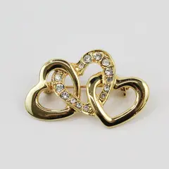 Women's Interlocking Double Heart Crystal Accent Brooch Pin