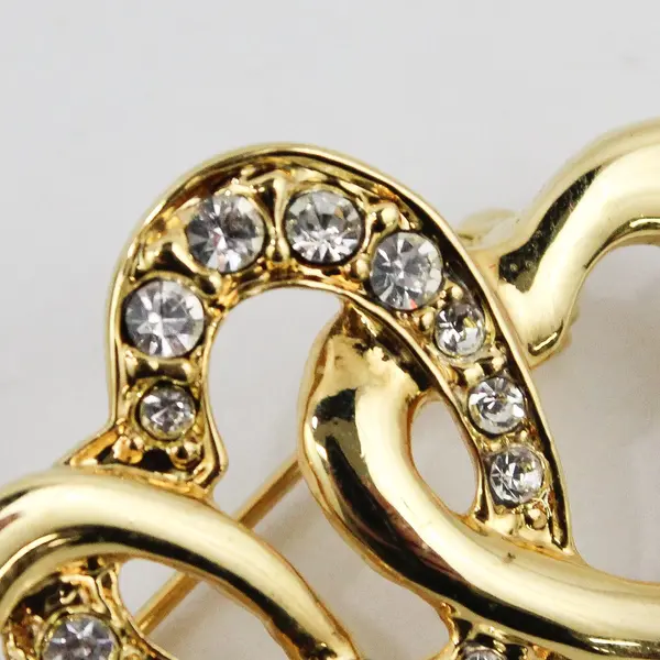 Women's Interlocking Double Heart Crystal Accent Brooch Pin
