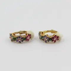 Joan Rivers Gold Tone Rainbow Rhinestone Clip-On Hoop Earrings 0.75in
