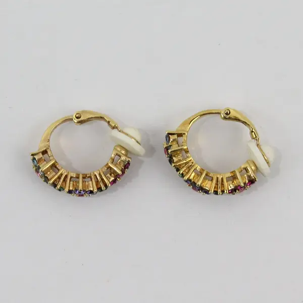 Joan Rivers Gold Tone Rainbow Rhinestone Clip-On Hoop Earrings 0.75in