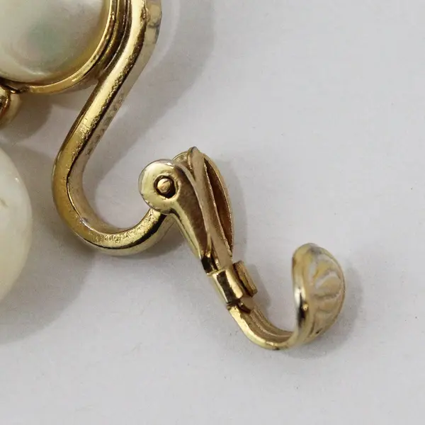 Vintage Napier Stacked Cream Beaded Drop Earrings Gold Tone Clip-On