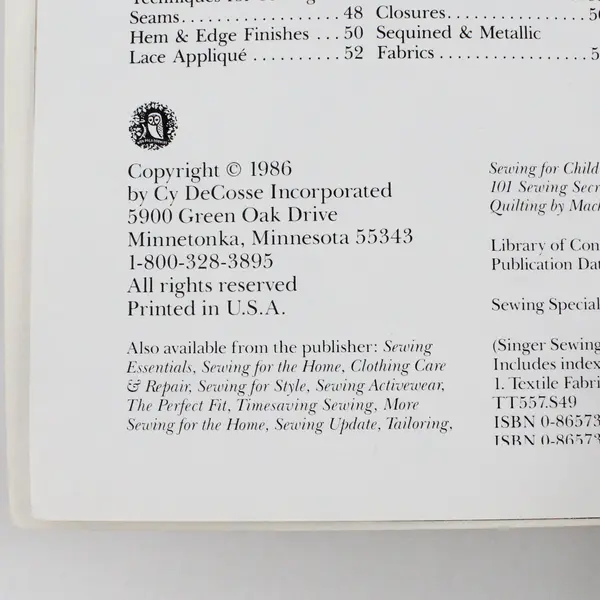Vintage Singer Sewing Reference Library Sewing Specialty Fabrics 1986