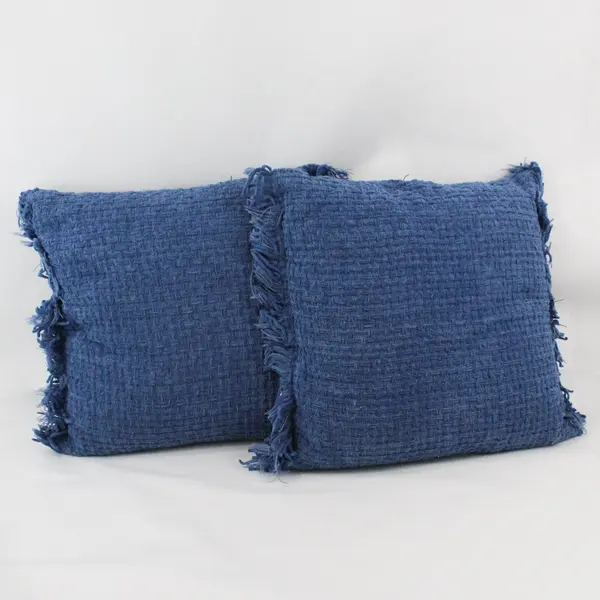 Artistic Accents Lot of 2 Blue Knit Rectangular Throw Pillows Fringe Ends