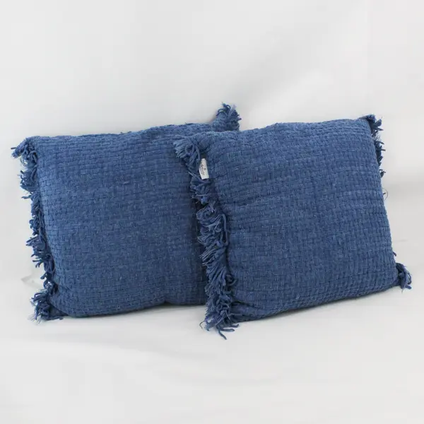 Artistic Accents Lot of 2 Blue Knit Rectangular Throw Pillows Fringe Ends