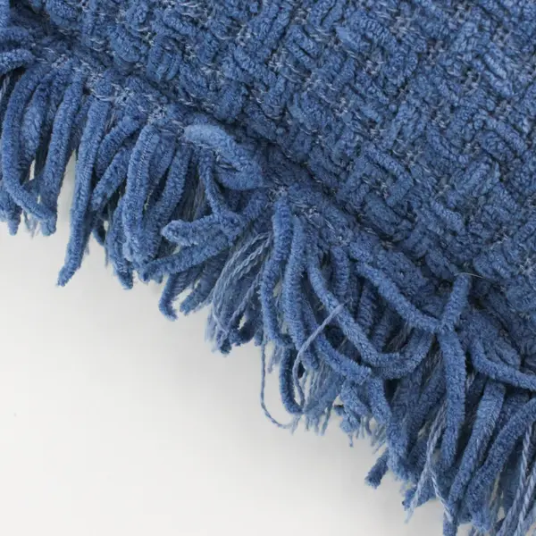 Artistic Accents Lot of 2 Blue Knit Rectangular Throw Pillows Fringe Ends