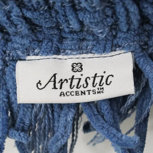 Artistic Accents Lot of 2 Blue Knit Rectangular Throw Pillows Fringe Ends