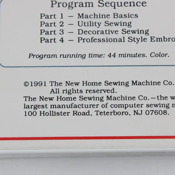 New Home Memory Craft 8000 Owner's Instructional Video VHS