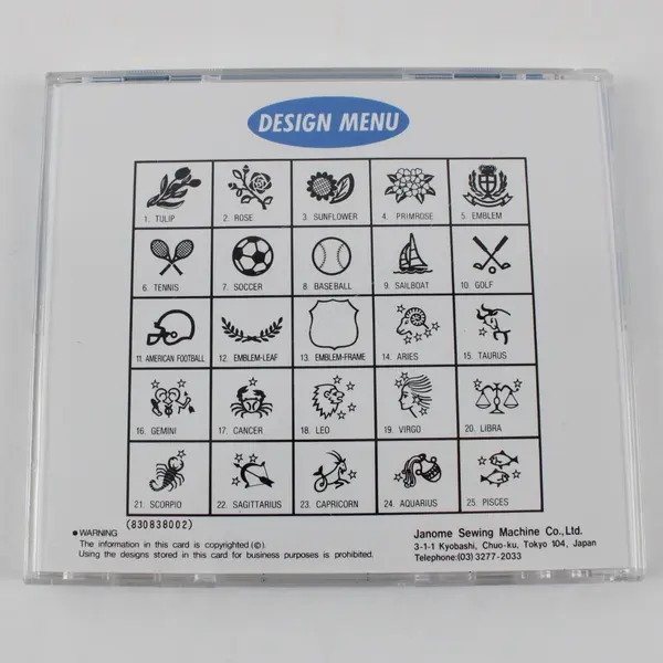 Janome Memory Card 2 830 838002 Embroidery Card 25 Mixed Designs