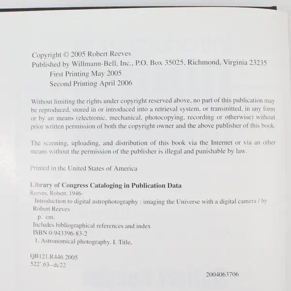Astrophotography Imaging the Universe with a Digital Camera Robert Reeves 2006