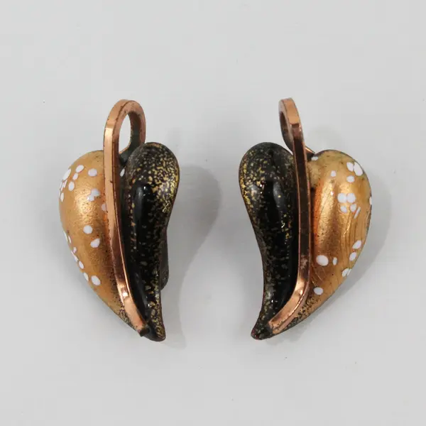 Vintage Matisse Renoir Copper Enamel Leaf Clip-On Earrings