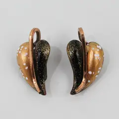 Vintage Matisse Renoir Copper Enamel Leaf Clip-On Earrings