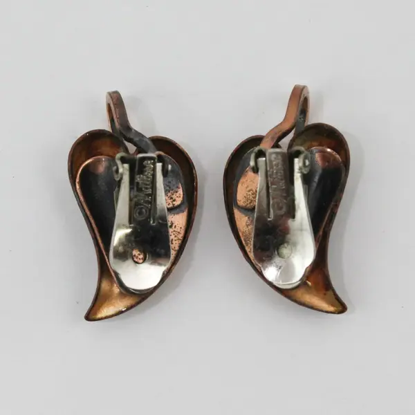 Vintage Matisse Renoir Copper Enamel Leaf Clip-On Earrings