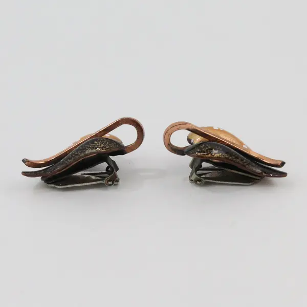 Vintage Matisse Renoir Copper Enamel Leaf Clip-On Earrings