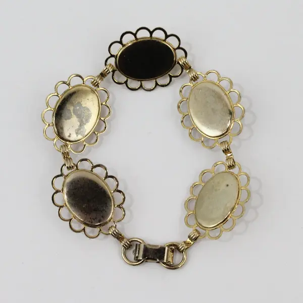 Pink Harlequin Faux Opal Art Glass Cabochon Bracelet