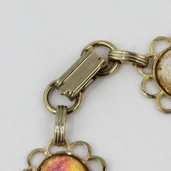 Pink Harlequin Faux Opal Art Glass Cabochon Bracelet