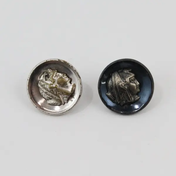 Pair of Antique Egyptian Pharaoh Metal Buttons Sewing Costume Craft Collectibles