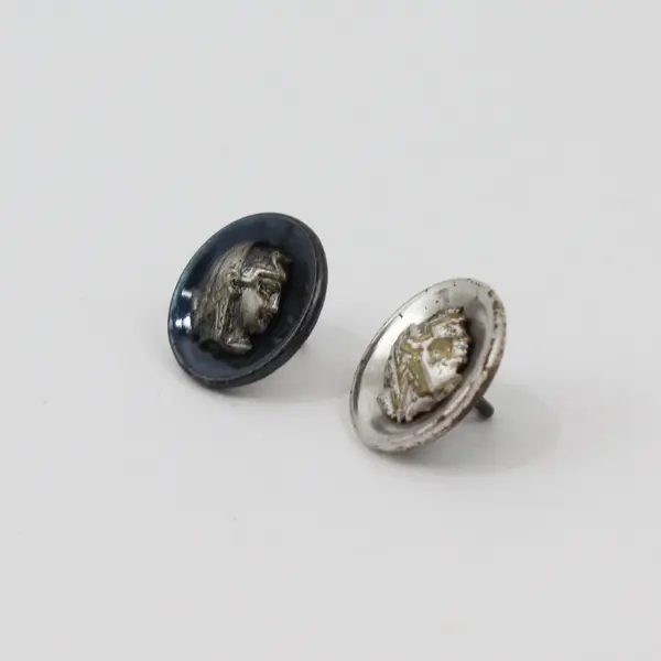 Pair of Antique Egyptian Pharaoh Metal Buttons Sewing Costume Craft Collectibles