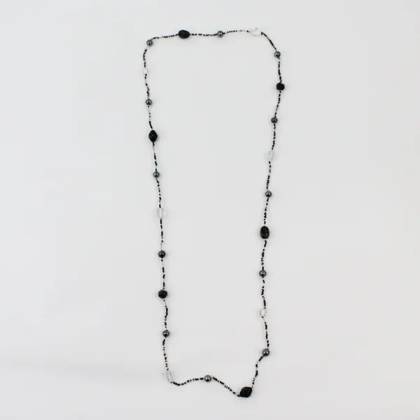 Unbranded Black Glass Clear Beaded Necklace 24 Inch