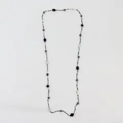 Unbranded Black Glass Clear Beaded Necklace 24 Inch