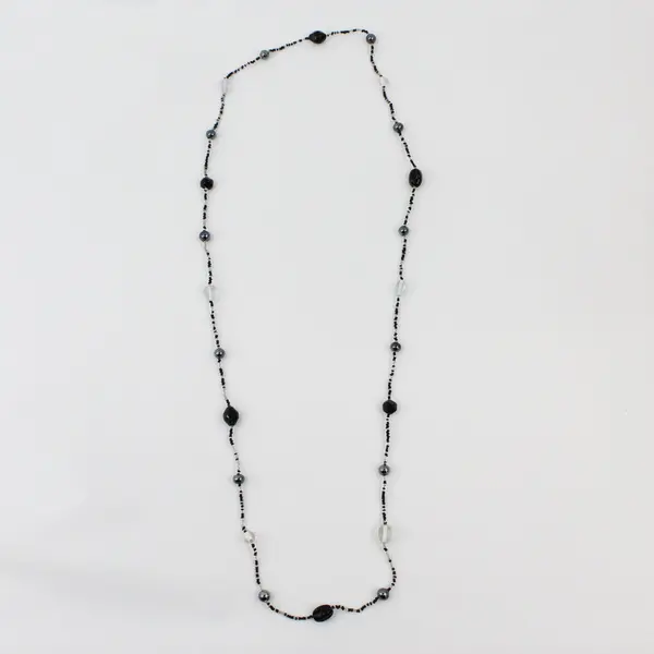 Unbranded Black Glass Clear Beaded Necklace 24 Inch