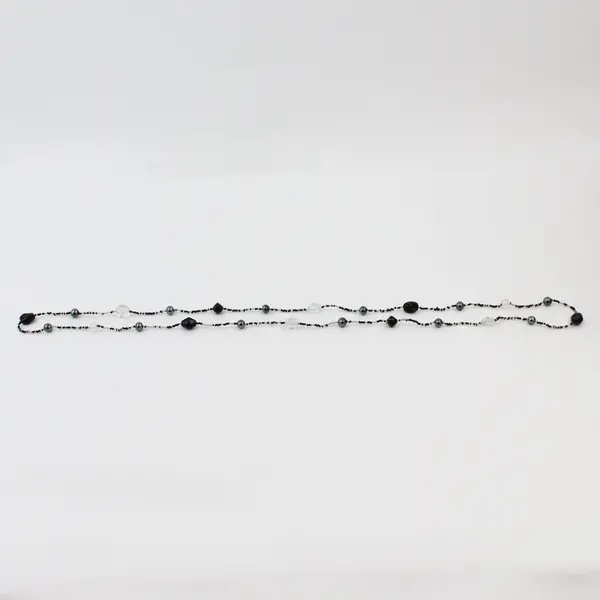 Unbranded Black Glass Clear Beaded Necklace 24 Inch