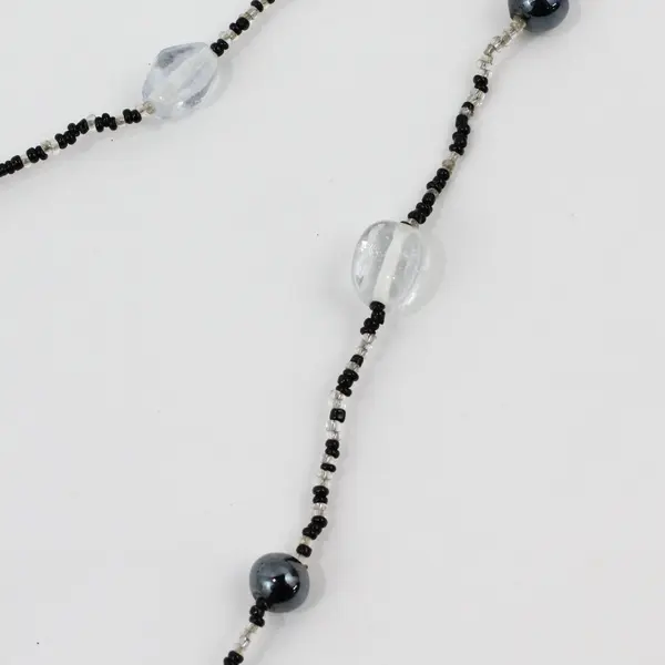 Unbranded Black Glass Clear Beaded Necklace 24 Inch