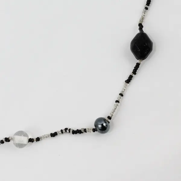 Unbranded Black Glass Clear Beaded Necklace 24 Inch