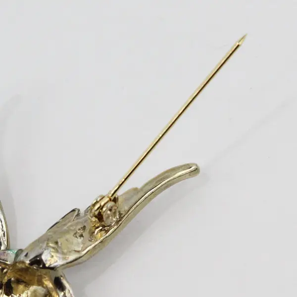 Vintage Hummingbird Brooch Pin Gold Tone Green Enamel Rhinestone