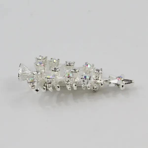 Rhinestone Silvertone Christmas Tree Brooch Pin