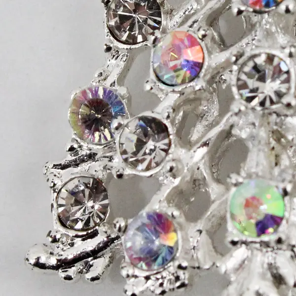 Christmas Tree Rhinestone Silvertone Brooch Holiday Pin