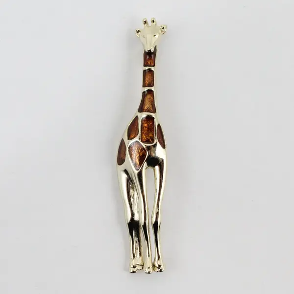 Liz Claiborne LC Signed Giraffe Brooch Pin Gold Tone Brown Enamel