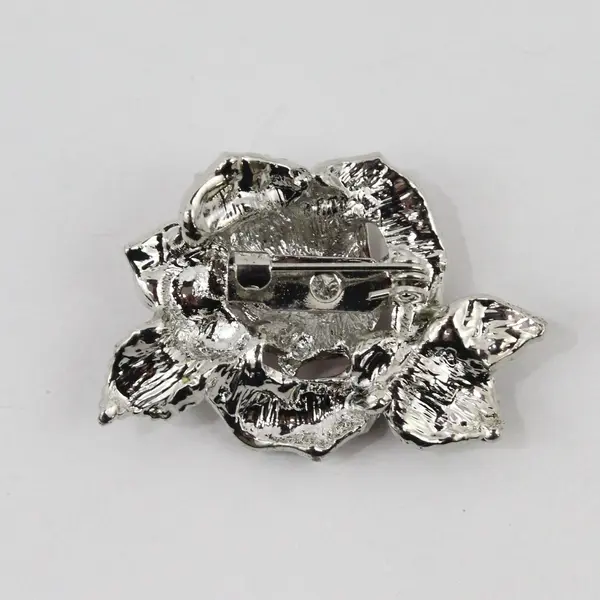 Red Rhinestone Rose Brooch Pin Dimensional Floral Costume Jewelry