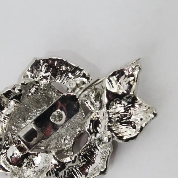 Red Rhinestone Rose Brooch Pin Dimensional Floral Costume Jewelry