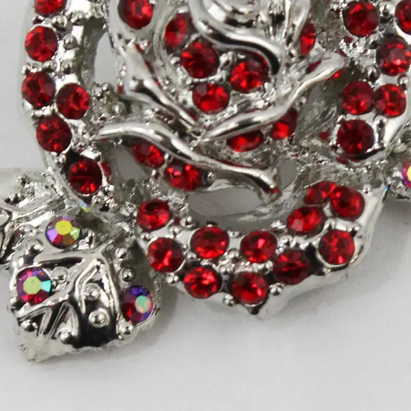 Red Rhinestone Rose Brooch Pin Dimensional Floral Costume Jewelry