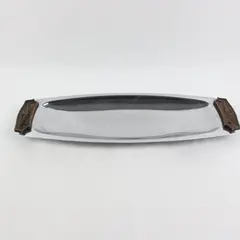 Kromex Vintage Chrome Bread Roll Serving Tray Faux-Wood Handles