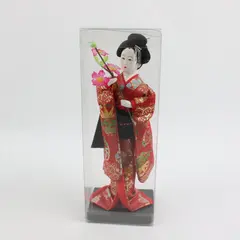 Japanese Plastic Geisha Doll Red Kimono Floral Boxed