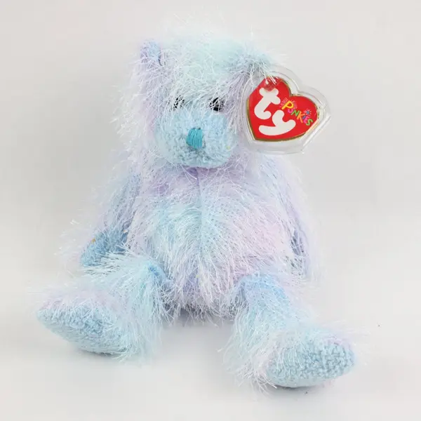 TY Punkies Twizzles Bear Plush Blue Lavender Shaggy Fur Tag Protector