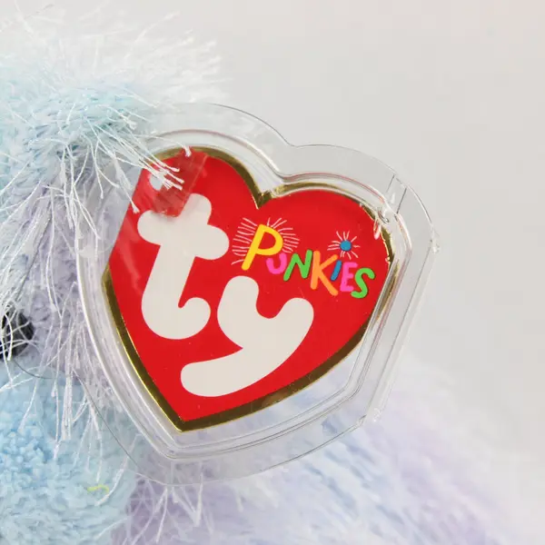 TY Punkies Twizzles Bear Plush Blue Lavender Shaggy Fur Tag Protector