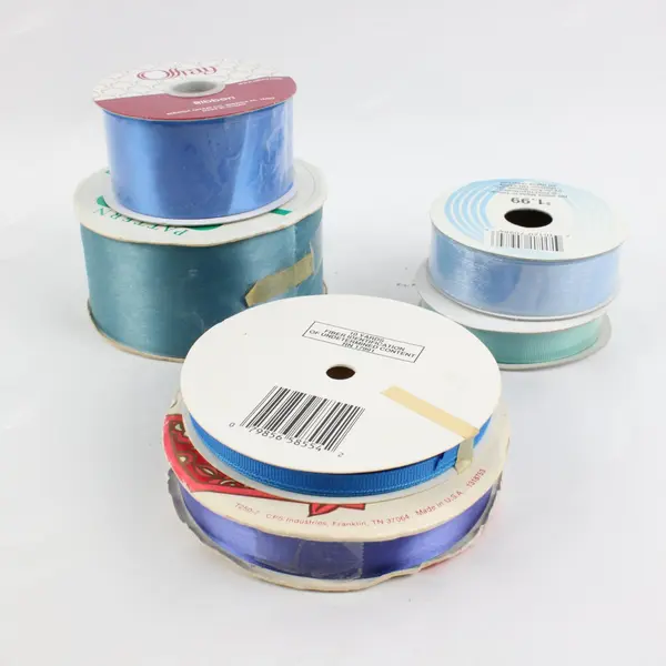 Lot of 6 Offray/TIE Assorted Satin Ribbon Spools Blue Aqua Purple