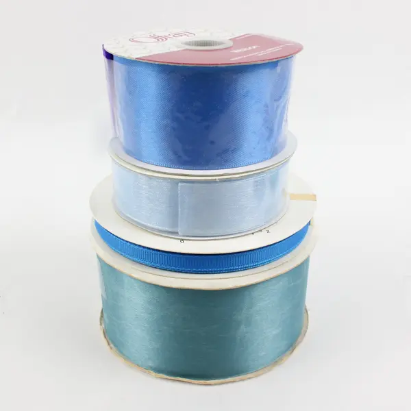 Lot of 6 Offray/TIE Assorted Satin Ribbon Spools Blue Aqua Purple
