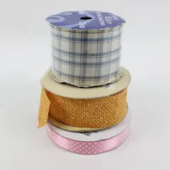 Lot of 3 Decorative Craft Ribbon Spools Home & More Voila Plaid Polka Dot