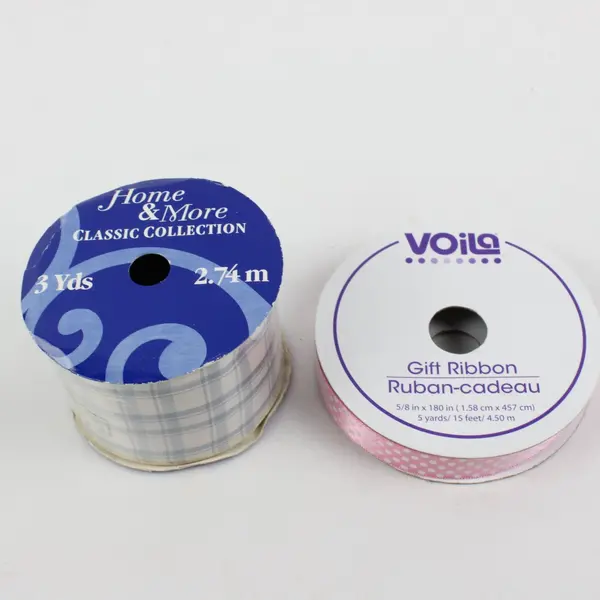 Lot of 3 Decorative Craft Ribbon Spools Home & More Voila Plaid Polka Dot
