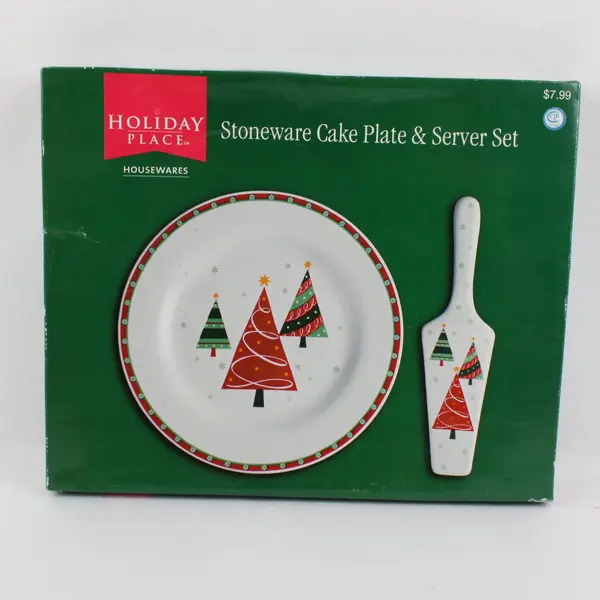 Holiday Place Stoneware Cake Plate & Server Set 12in