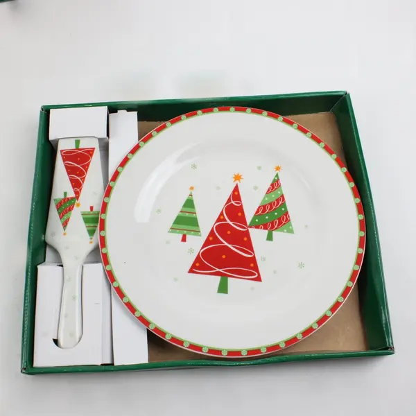 Holiday Place Stoneware Cake Plate & Server Set 12in
