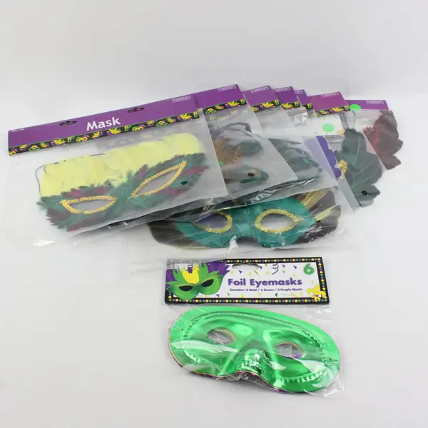 Lot of 14 Mardi Gras Masks: 8 Feather, 6 Foil Eyemasks Masquerade Party