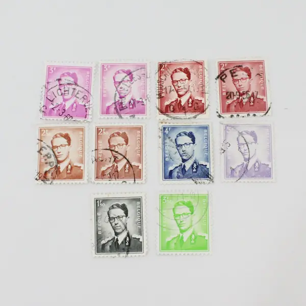 Lot Of 10 Belgium 1950s King Baudouin 1.5/2.5/3/3.5/4/5f Stamps Used