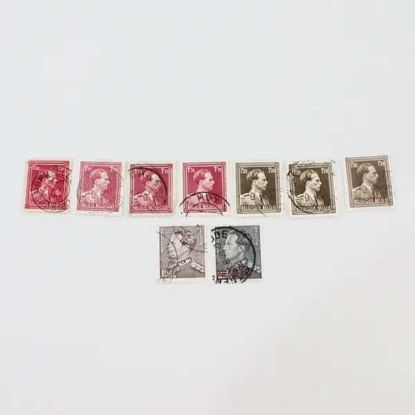 Lot Of 9 Belgium 1940s-1950s King Leopold III Stamps Used