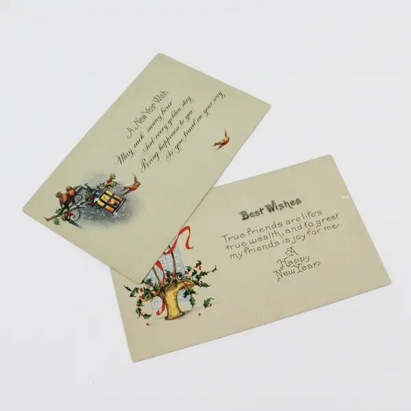 Lot Of 2 Vintage 1920s New Year Wish Greeting Postcards