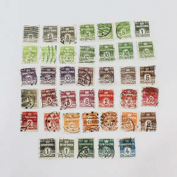 Lot of Approx. 33 Denmark 1930s-1960s Used Wavy Line Stamps